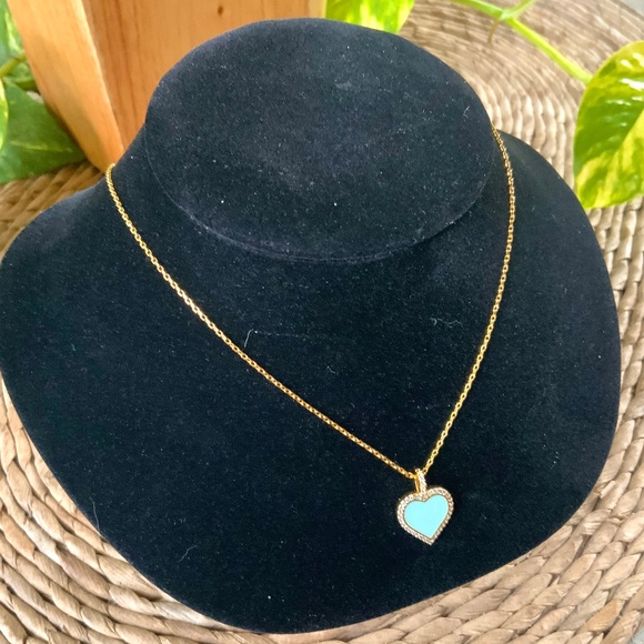 Kate Spade Necklace TAKE HEART 🩷Charming TIFFANY BLUE CZ/ENAMEL GOLD CHAIN - Picture 3 of 11